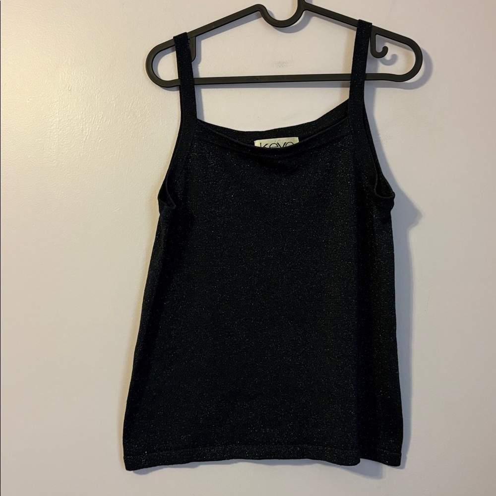 Kevo Vintage Silk Blend Black Blue Glittery Tank Top size L